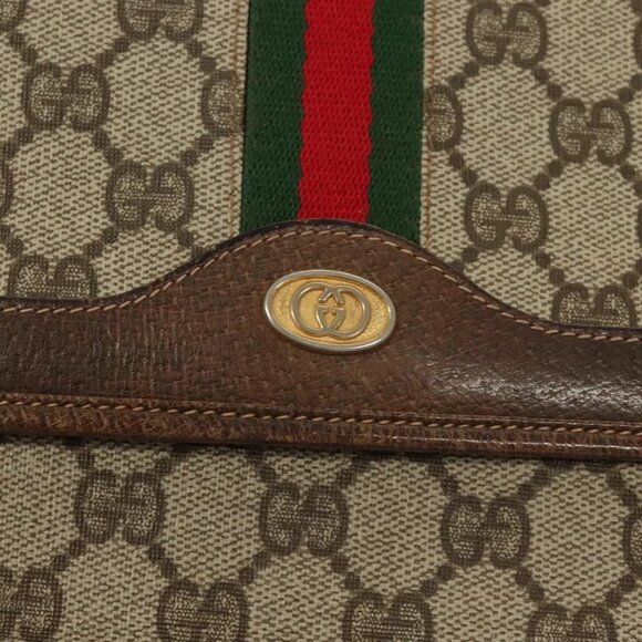 GUCCI GG Supreme Web Sherry Line Shoulder Bag PVC Beige Gold Auth BA3785 - Picture 12 of 16